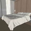 Modern Bedroom Double Bed with White Linens Wooden Panel Wall and Scenic Window View