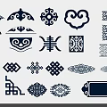 Traditional Chinese Wall Decor with Blue Ornamental Patterns and Geometric Designs