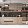 Modern Wine Cabinet With Glass Doors Displaying Wine Glasses And Bottles