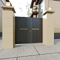 Elegant Modern Entrance Gate Design With Beige Stone Pillars And Metal Panels