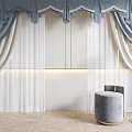 Blue And White Decorative Curtains With Sheer Panels Gray Stool And Floor Lamp
