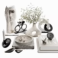Stylish Decorative Ornament Set Featuring Sculpture Bicycle Model Plant Vase Candle Tray Books And Clock