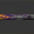 Pistol With Purple And Orange Flame Pattern Brown Wooden Grip And Metal Body