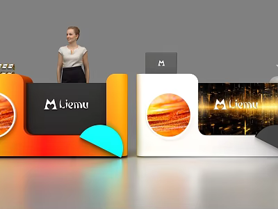 Modern Liemu Reception Desk With Orange White Black Design And Brand Logo 3d model
