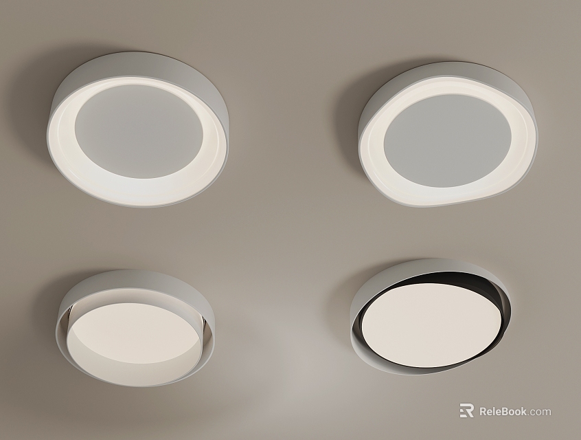Modern White Round Ceiling Lights With Sleek Design Mounted On Gray Ceiling 3d model 