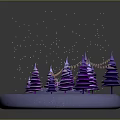 Purple Cone Shaped Trees With Central Blue Pool Illuminated Decorations And Snowflakes On Circular Platform