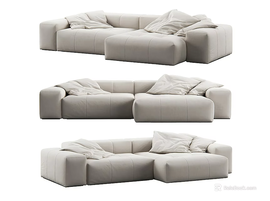 Comfortable Modern Sectional Sofa In Neutral Tone With Plush Cushions And Modular Design 3d model 