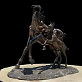 Artistic Bronze Horse Sculpture with Adult and Foal on Circular Base