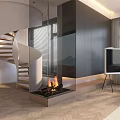 Modern Living Dining Room With Sofa TV Dining Table Pendant Lights And Window View