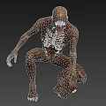 Skinny Monster Character With Exposed Ribs Skeletal Body Holding Skull On Dark Background