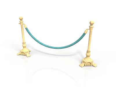 Architectural Golden Pillars With Spherical Top Decorations Green Rope Connecting And Decorative Bases 3d model