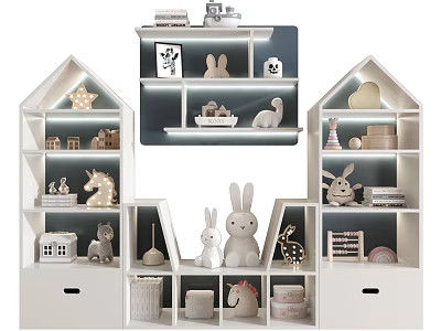 White House Shaped Decorative Shelves For Kids Room With Animal Toys And Storage 3d model