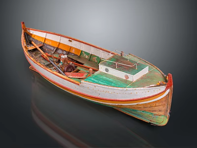 Traditional Wooden Boat With Colorful Hull Seats And Small Cabin Details 3d model