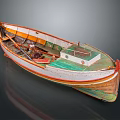 Traditional Wooden Boat With Colorful Hull Seats And Small Cabin Details