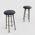 Black Leather Bar Stools With Black Legs And Gold Twisted Details
