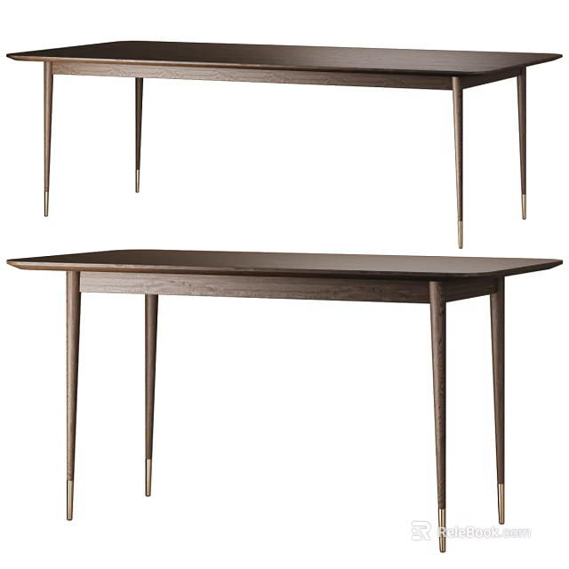 Modern Minimalist Dining Table With Wooden Top And Slim Metal Legs Design 3d model 