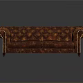 Classic Red Tufted Sofa With Ornate Armrests And Detailed Stitching