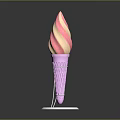 Three Colored Ice Cream Cones Green Beige Pink White Swirl On White Bases Dark Background