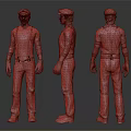 Character Design Front Side Back Views Green Shirt Blue Suspenders White Gloves
