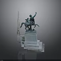 Equestrian Statue Rider And Horse Figure With Raised Right Hand On Multi Tiered Stone Pedestal