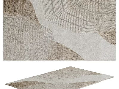 Modern Square Rug With Abstract Wave Patterns In Beige Light Brown Tones 3d model