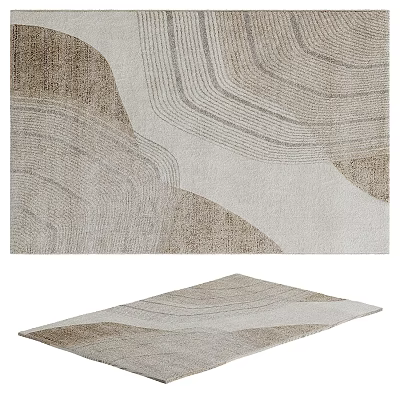 Modern Square Rug With Abstract Wave Patterns In Beige Light Brown Tones 3d model