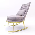 Stylish Leisure Chair With Gold Metal Rocking Frame Light Gray Quilted Upholstery And Matching Cushion