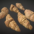 Freshly Baked Whole Grain Croissants With Sesame Seeds On Dark Surface