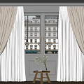 Elegant Double Layer Curtains With Brown And White Fabrics And Plant On Window Sill