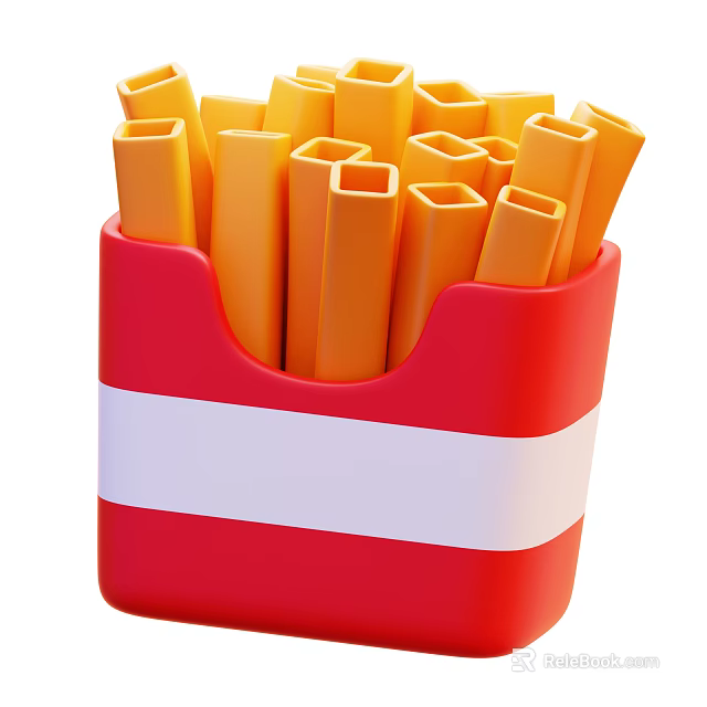 Crispy Golden Yellow French Fries in Red Container Perfect Snack for Quick Bite 3d model 