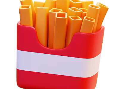 Crispy Golden Yellow French Fries in Red Container Perfect Snack for Quick Bite 3d model