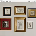 Various Framed Artworks With Sketches And Paintings On White Wall