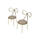 Two Stylish Leisure Chairs with Gold Bowknot Backrest and Light Gray Padded Seat