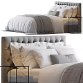 Elegant Double Bed With Upholstered Headboard White Pillows And Grey Throw Blanket 3d model