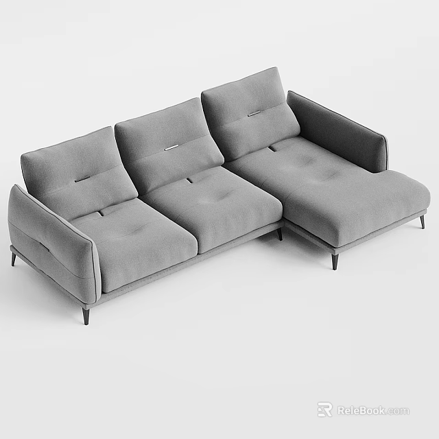 Modern Gray Double Sofa With Sleek Design And Black Slim Legs 3d model