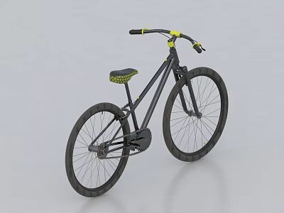 Black Urban Bike With Yellow Handlebars And Comfortable Seat For Leisure Riding 3d model