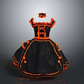 Black And Orange Lolita Dress With Ruffles Bows And Matching Headband