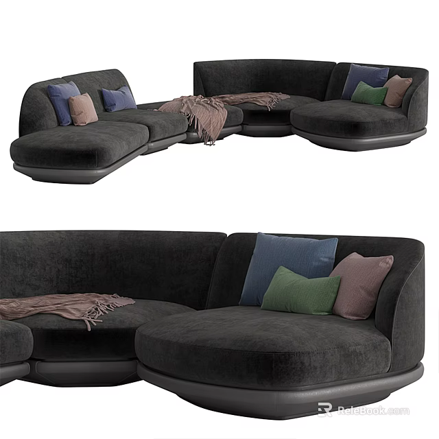 Comfortable Gray Sectional Sofa With Colorful Throw Pillows Cozy Blanket And L Shaped Design 3d model 