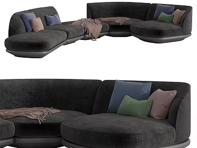 Comfortable Gray Sectional Sofa With Colorful Throw Pillows Cozy Blanket And L Shaped Design 3d model