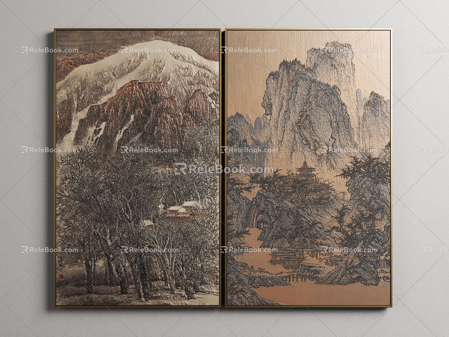 New Chinese Landscape Painting Decorative Painting 3d model