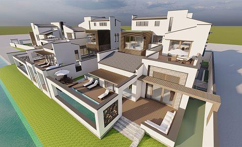 New Chinese Townhouse Villa 3d model