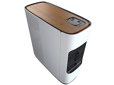 LG White PC Case With Wooden Top Front Display Panel And Side Vents 3d model