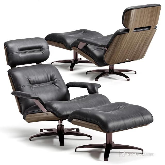 Modern Single Sofa With Leather Upholstery Wooden Frame And Swivel Ottoman Design 3d model 
