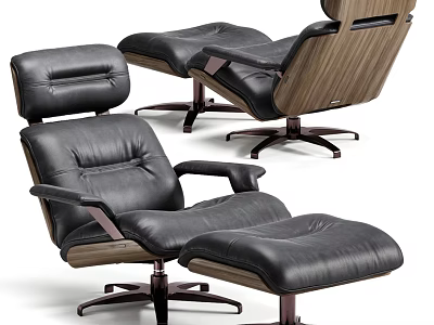 Modern Single Sofa With Leather Upholstery Wooden Frame And Swivel Ottoman Design 3d model