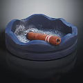 Rounded Blue Ashtray Holding Cigar With White Band On Dark Background 3d model