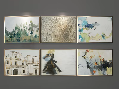 Modern Abstract Paintings Wall Art with Geometric Patterns Colorful Brushstrokes and Figure Silhouettes 3d model