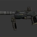 Futuristic Sci Fi Gun With Scope Barrel Tactical Grip And Metallic Finish