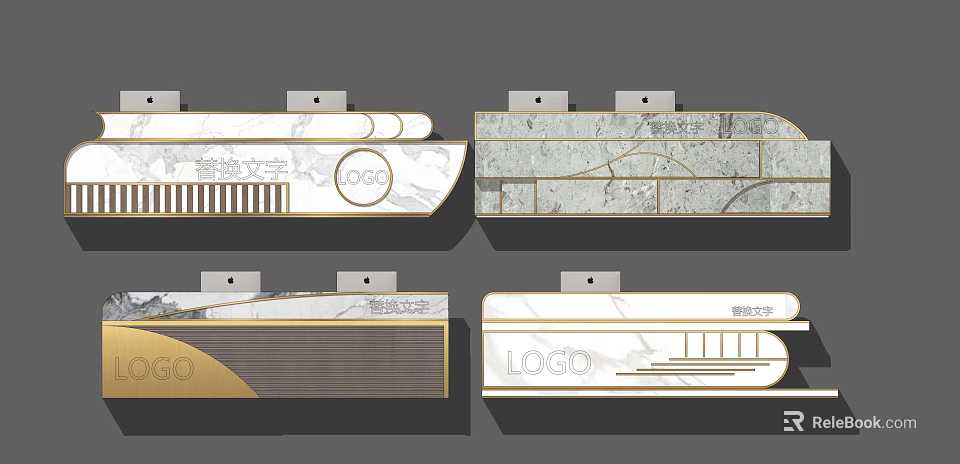 Modern Reception Desk Designs Featuring Marble Surfaces Metal Accents And Logo Elements 3d model