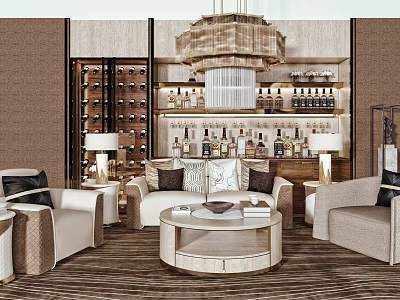 Elegant Modern Sofa And Coffee Table Set With Wine Cabinet Chandelier And Area Rug 3d model