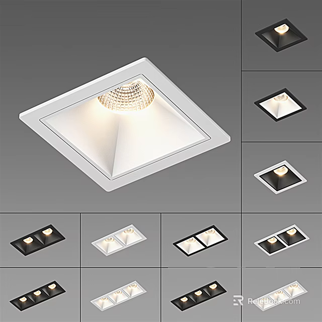Modern Recessed Downlights And Spotlights In Various Square Rectangular Designs For Home Interior Lighting 3d model 